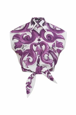 Dolce & Gabbana FIOLETOWY Top z nadrukiem `Majolica`