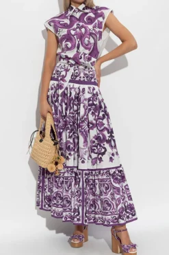 Dolce & Gabbana FIOLETOWY Top z nadrukiem `Majolica`