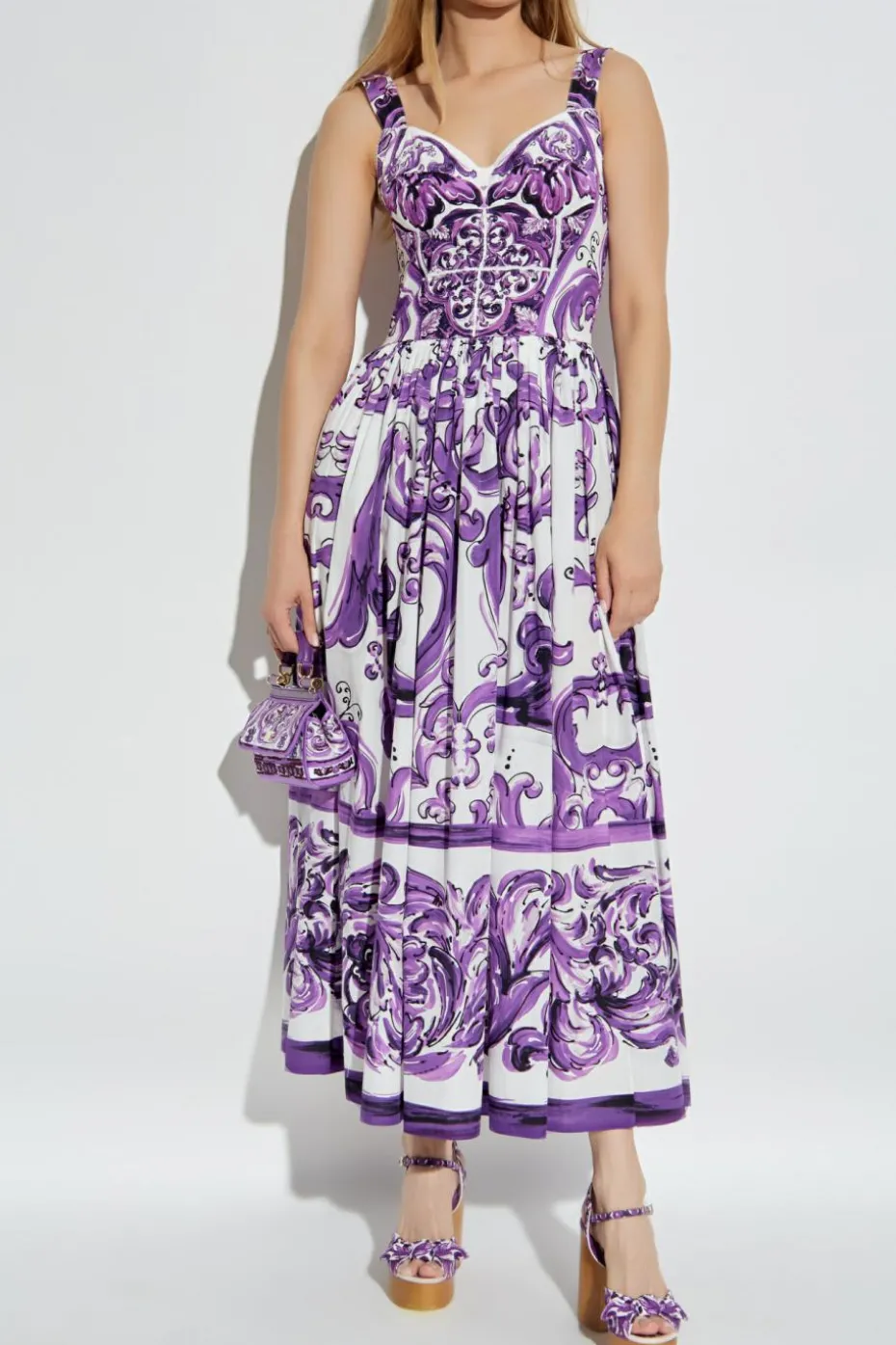 Dolce & Gabbana FIOLETOWY Sukienka z nadrukiem `Majolica`