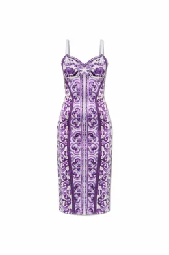 Dolce & Gabbana FIOLETOWY Sukienka z nadrukiem `Majolica`