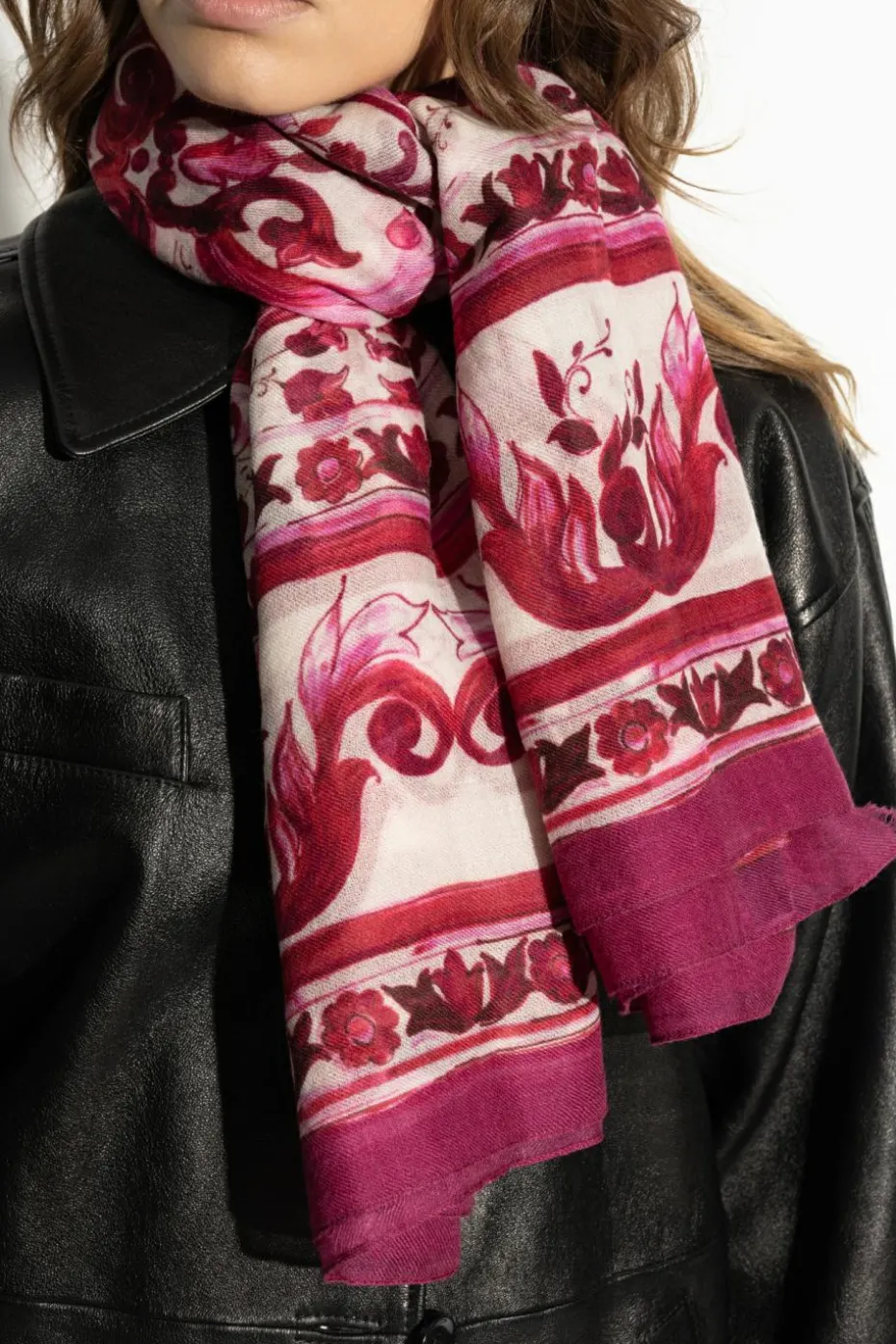Dolce & Gabbana RÓŻOWY Chusta ze wzorem `Majolica`