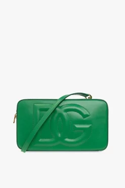 Dolce & Gabbana ZIELONY Skórzana torba na ramię z logo