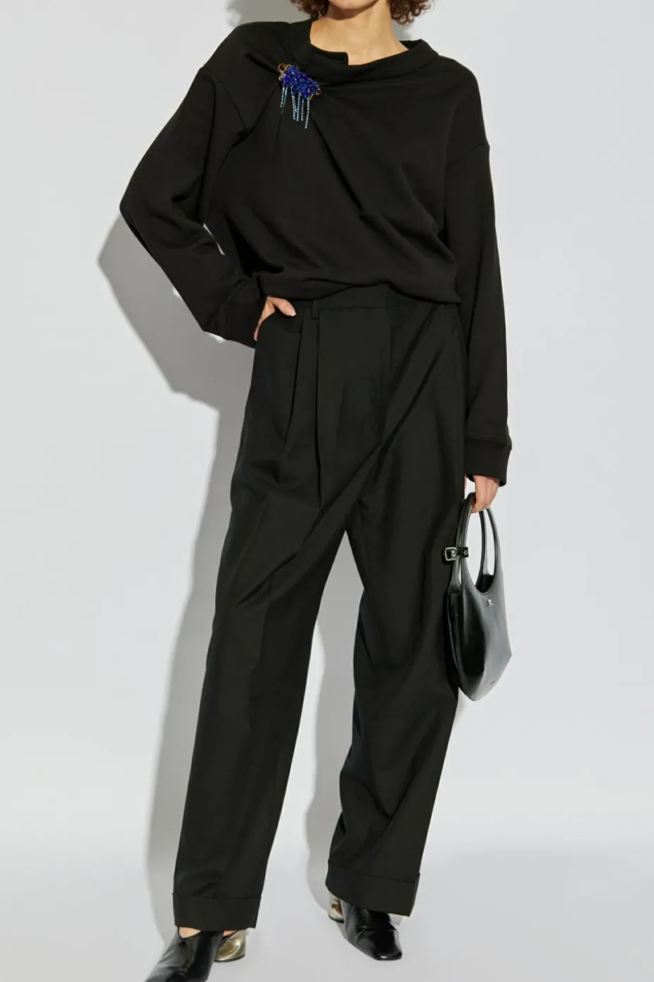 Dries Van Noten CZARNY Wełniane spodnie