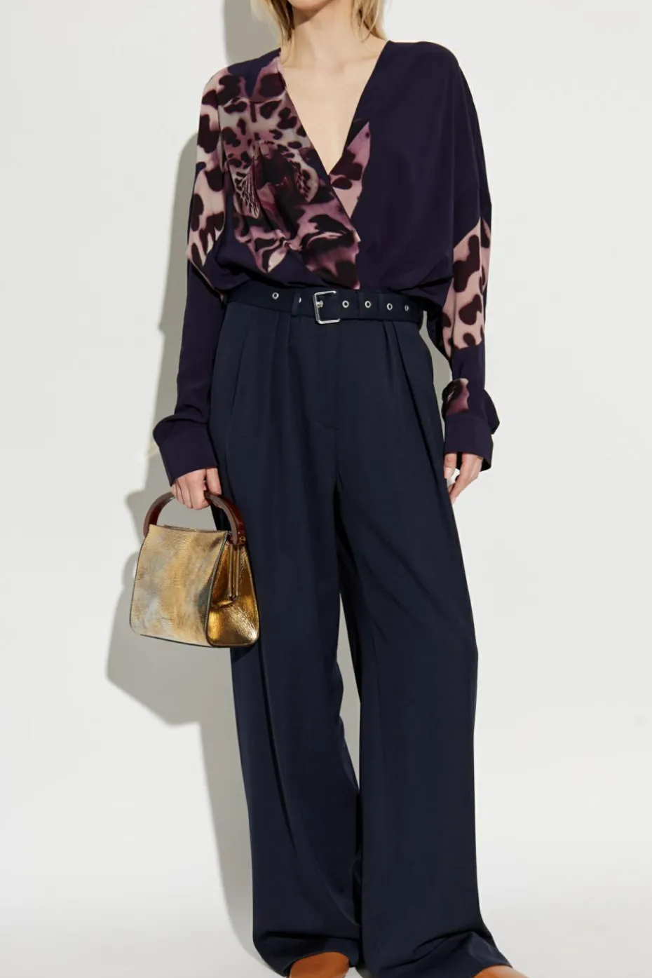 Dries Van Noten FIOLETOWY Top z dekoltem w serek
