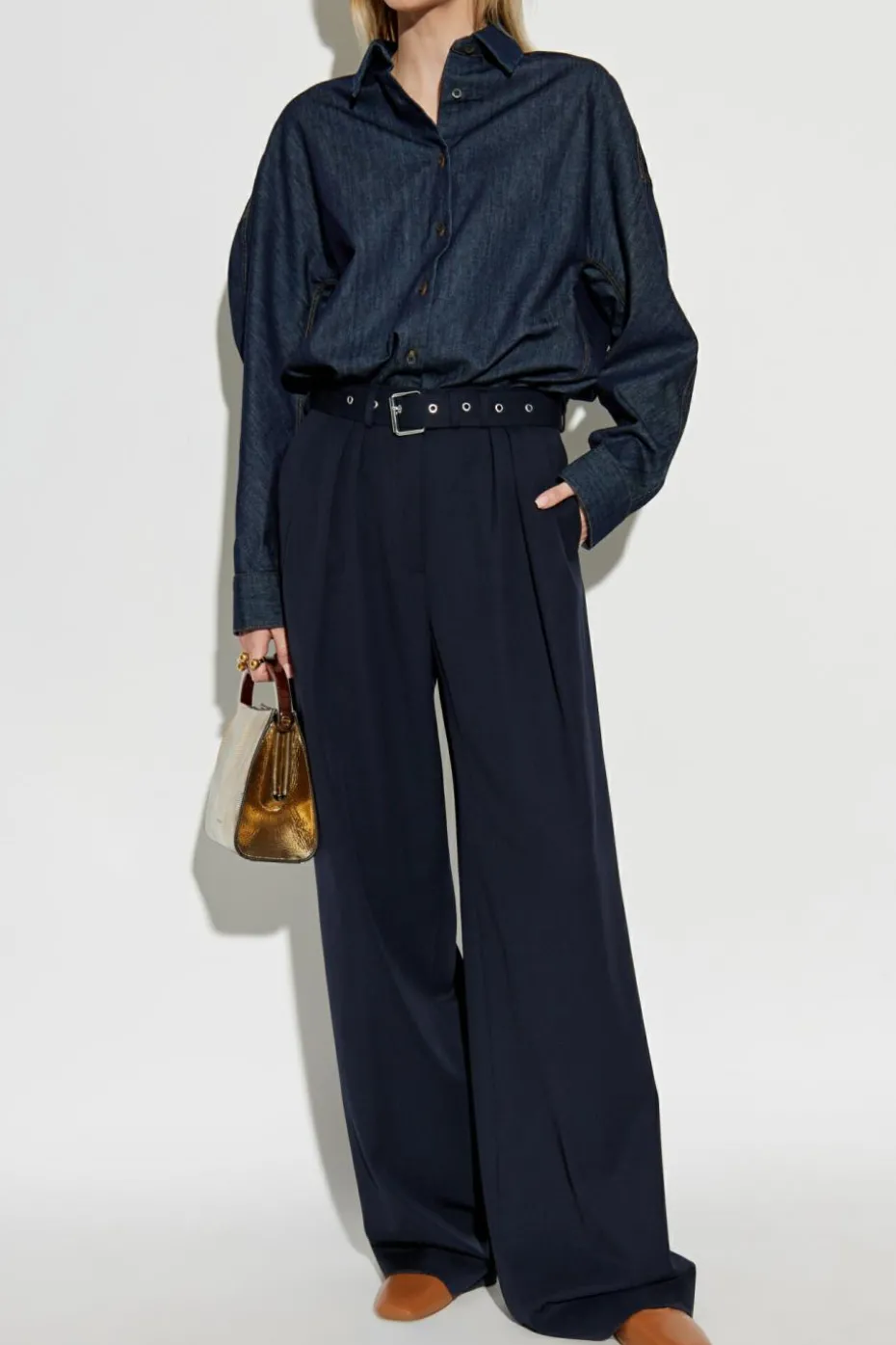 Dries Van Noten GRANATOWY Wełniane spodnie