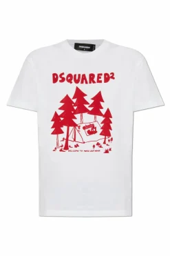 Dsquared2 BIAŁY T-shirt z logo o aksamitnym wykończeniu
