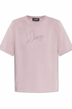 Dsquared2 FIOLETOWY T-shirt z nadrukowanym logo