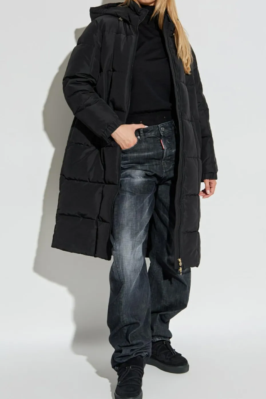 EA7 Emporio Armani CZARNY Ocieplany pikowany płaszcz
