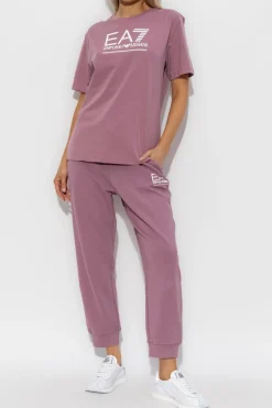 EA7 Emporio Armani FIOLETOWY Spodnie dresowe z kolekcji `Sustainability`