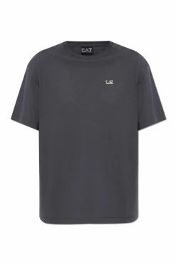 EA7 Emporio Armani SZARY T-shirt z aplikacją w kształcie logo