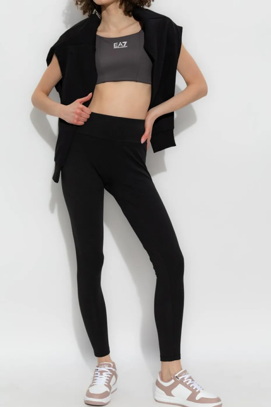 EA7 Emporio Armani SZARY Top treningowy na regulowanych ramiączkach