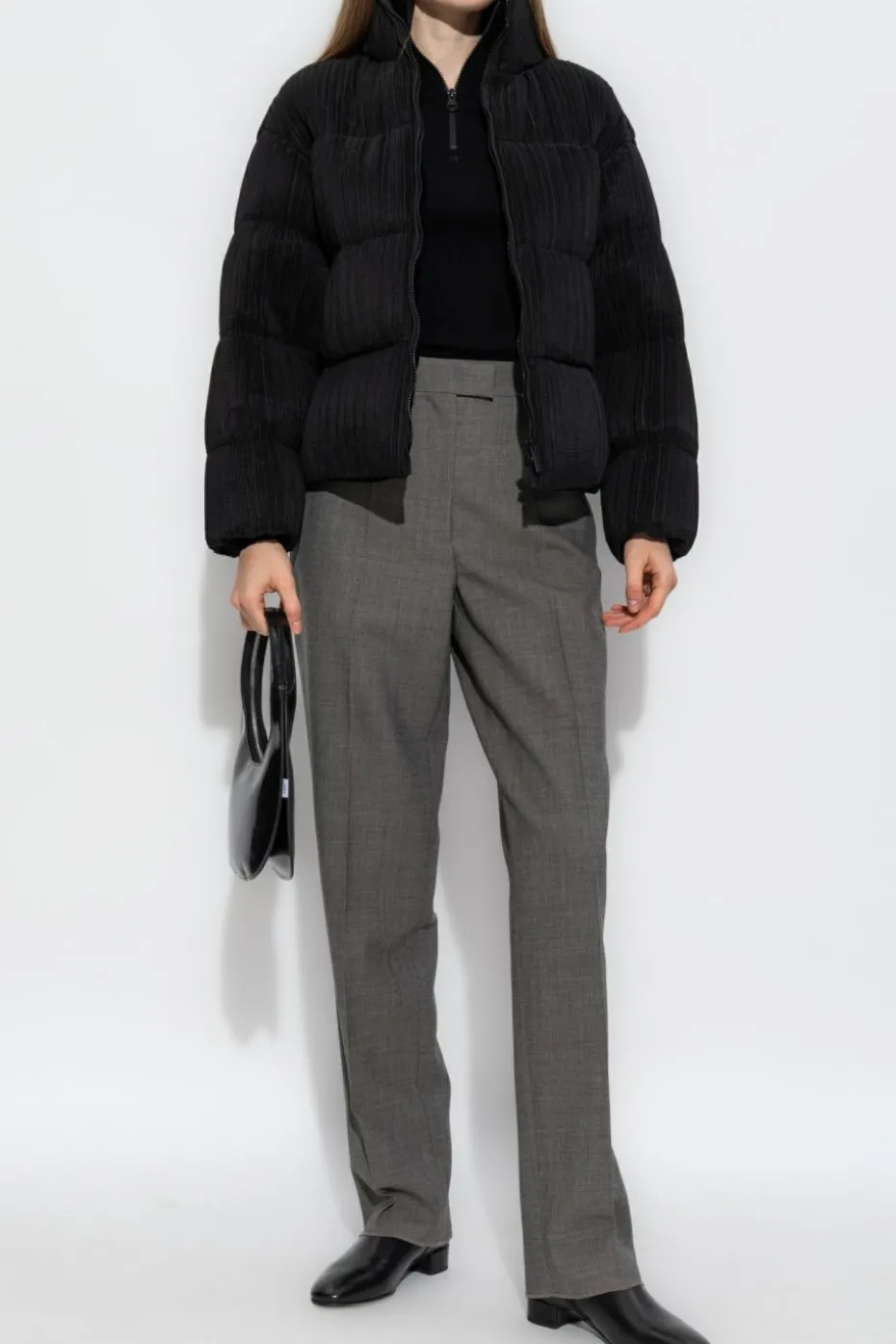 Emporio Armani CZARNY Plisowana kurtka ze stójką