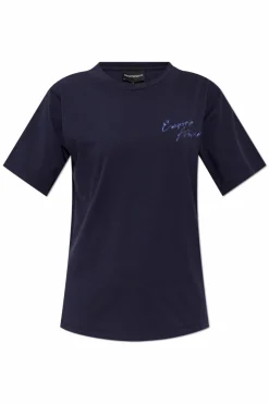 Emporio Armani GRANATOWY T-shirt z logo