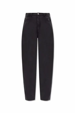 Emporio Armani GRANATOWY Spodnie z wysokim stanem