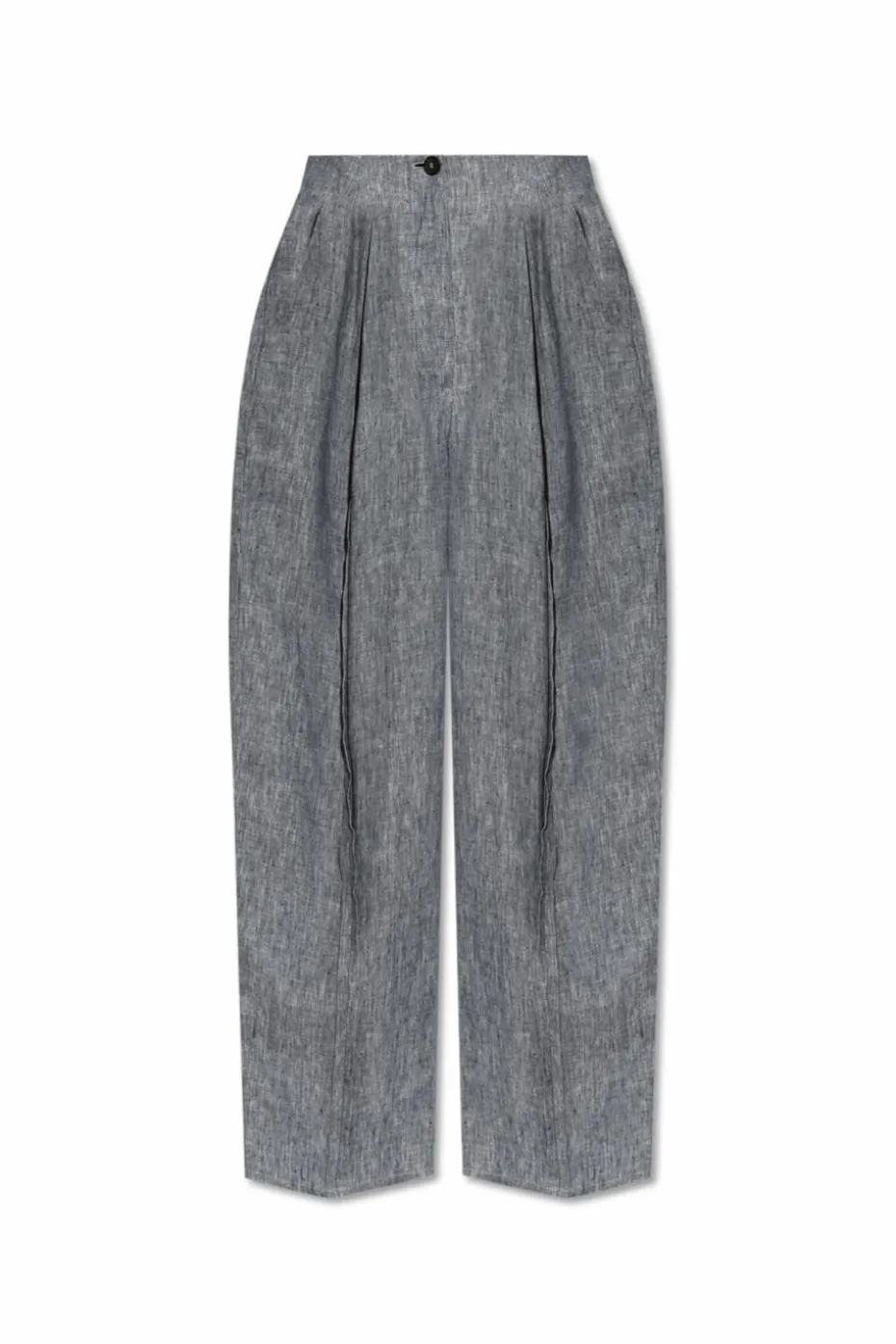Emporio Armani SZARY Lniane spodnie z przeszyciem na nogawkach