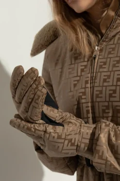 Fendi beżowy Rękawice narciarskie z monogramem