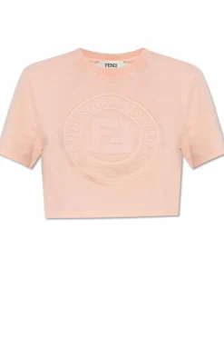 Fendi RÓŻOWY Krótki t-shirt z wypukłym logo
