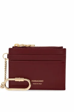 FERRAGAMO BORDO Skórzane etui na karty z brelokiem