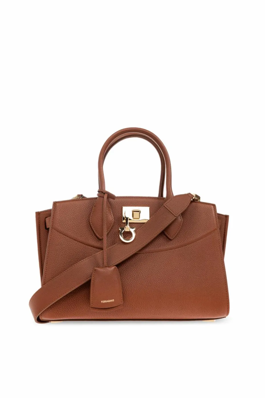 FERRAGAMO BRĄZOWY Skórzana torba do ręki