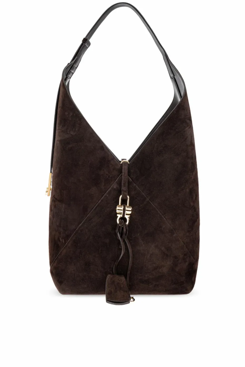 FERRAGAMO BRĄZOWY Zamszowa torba typu `shopper`