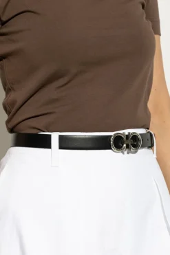 FERRAGAMO CZARNY Dwustronny pasek