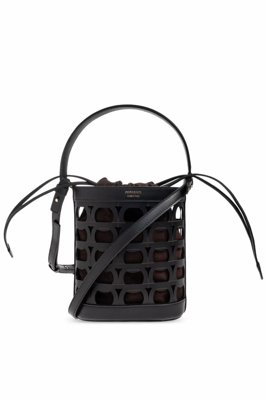 FERRAGAMO CZARNY Torba do ręki typu `bucket`