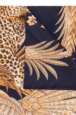 FERRAGAMO GRANATOWY Jedwabna chusta z nadrukiem
