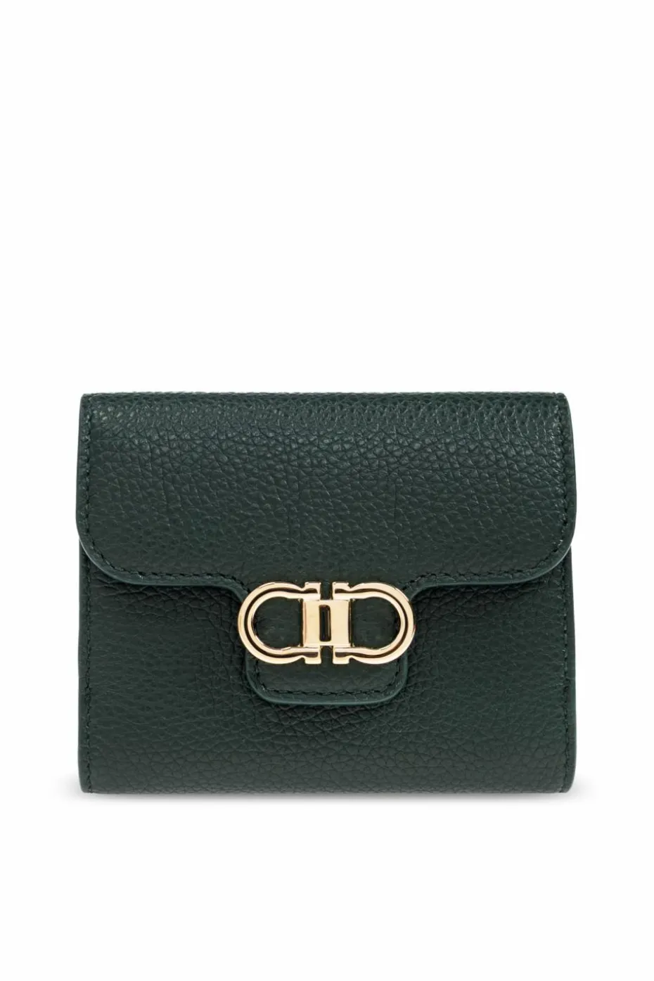 FERRAGAMO ZIELONY Skórzany portfel z logo