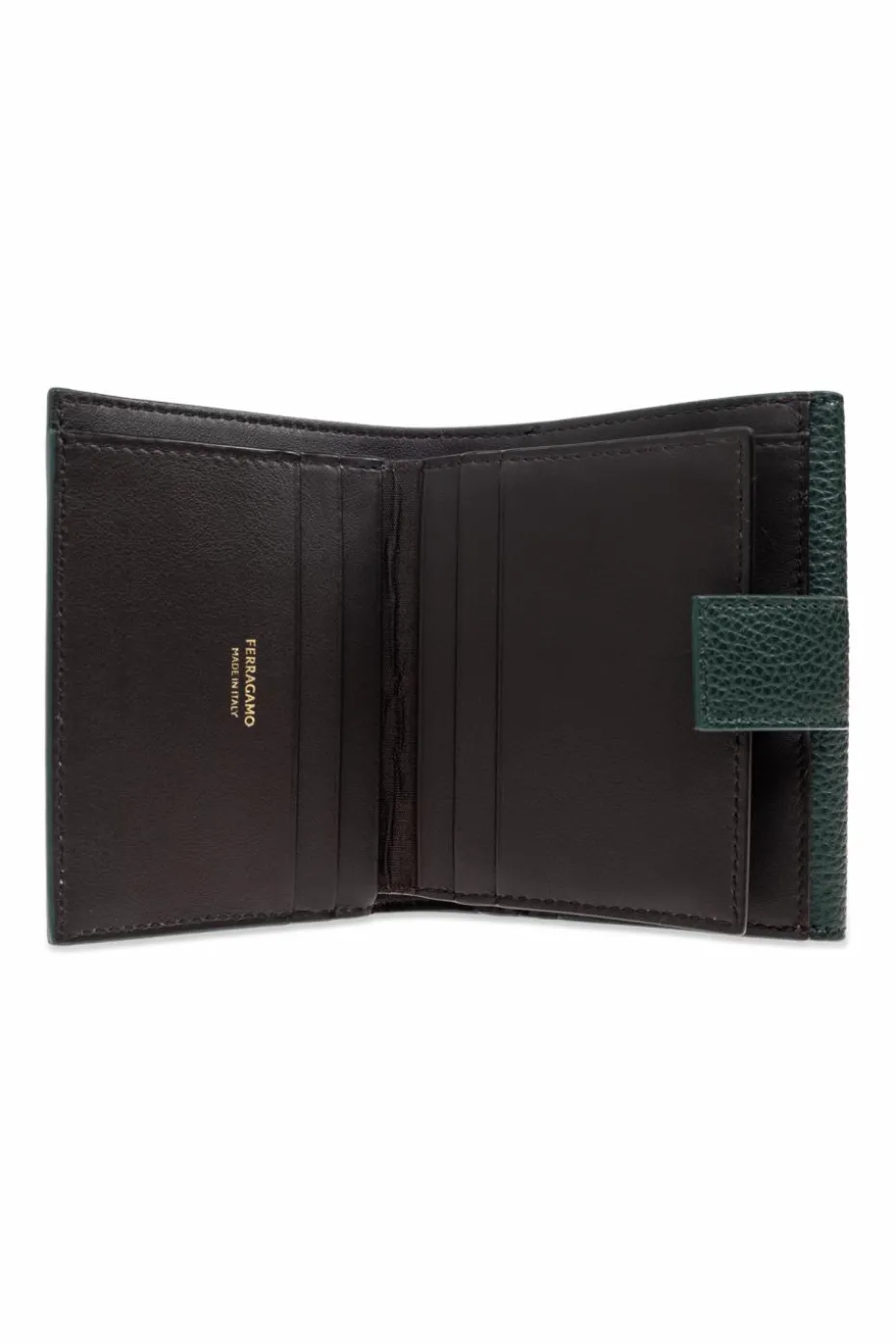 FERRAGAMO ZIELONY Skórzany portfel z logo