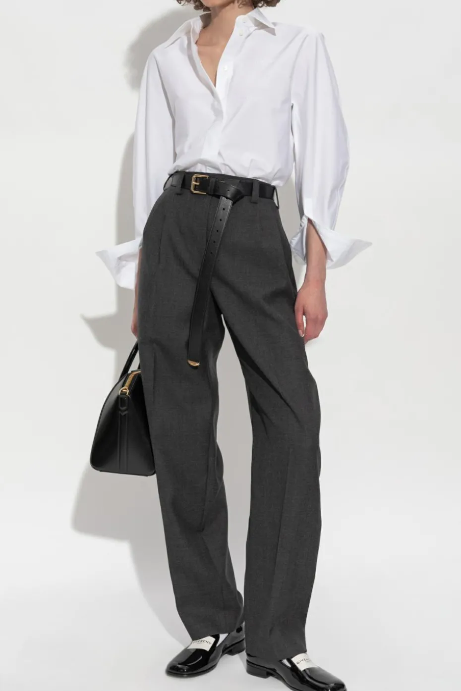 Givenchy SZARY Wełniane spodnie z wysokim stanem
