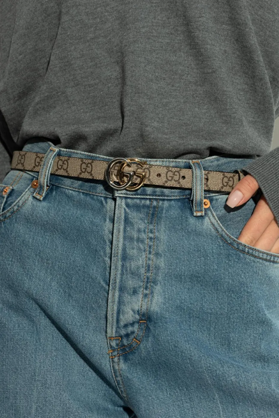 Gucci beżowy Dwustronny pasek