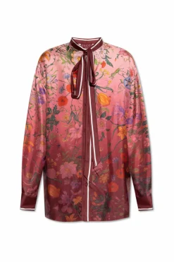 Gucci BORDO Jedwabna koszula z motywem kwiatowym