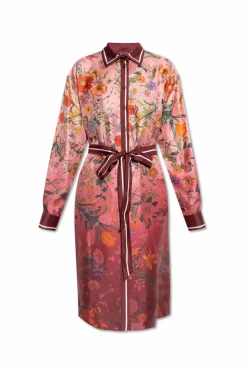 Gucci BORDO Jedwabna sukienka z motywem kwiatowym