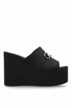 Gucci CZARNY Klapki na koturnie