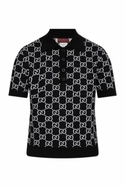 Gucci CZARNY Wełniane polo ze wzorem `GG`