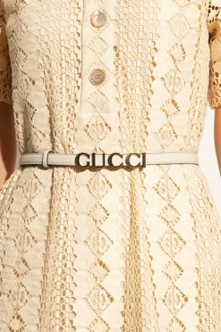 Gucci kremowy Skórzany pasek z logo