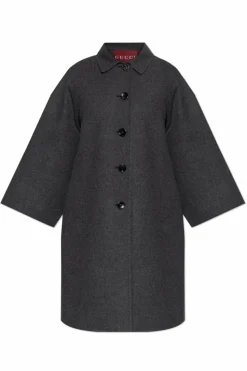 Gucci SZARY Wełniany płaszcz