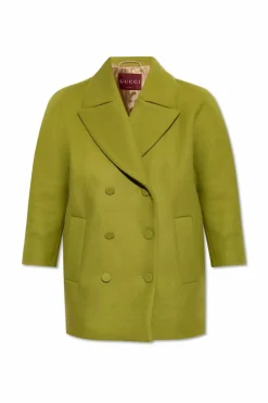 Gucci ZIELONY Wełniany płaszcz