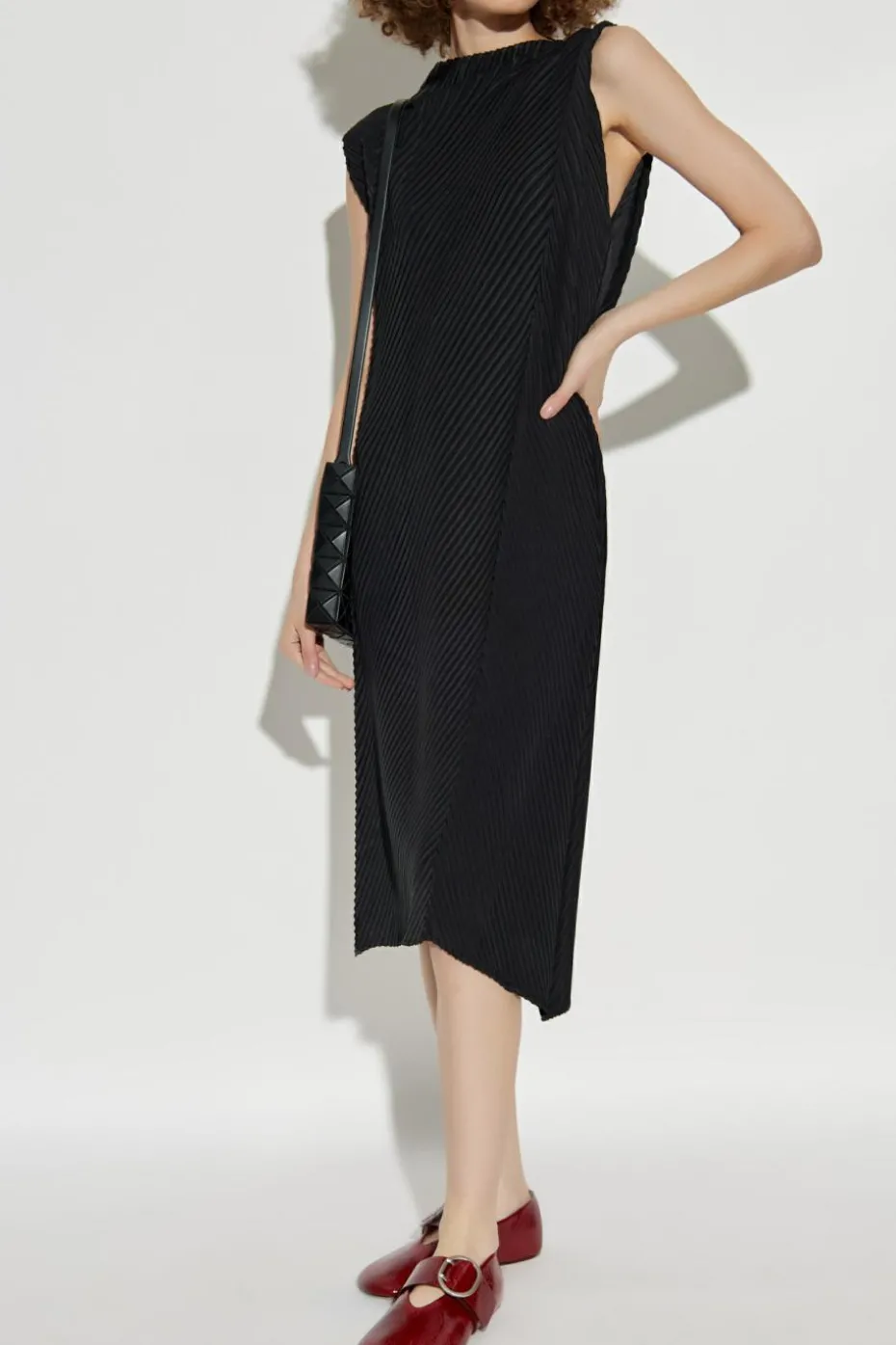 Issey Miyake CZARNY Plisowana sukienka