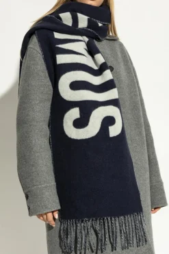 Jacquemus GRANATOWY Wełniany szal z logo