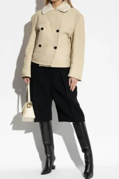 Jacquemus kremowy Dwurzędowy kożuch