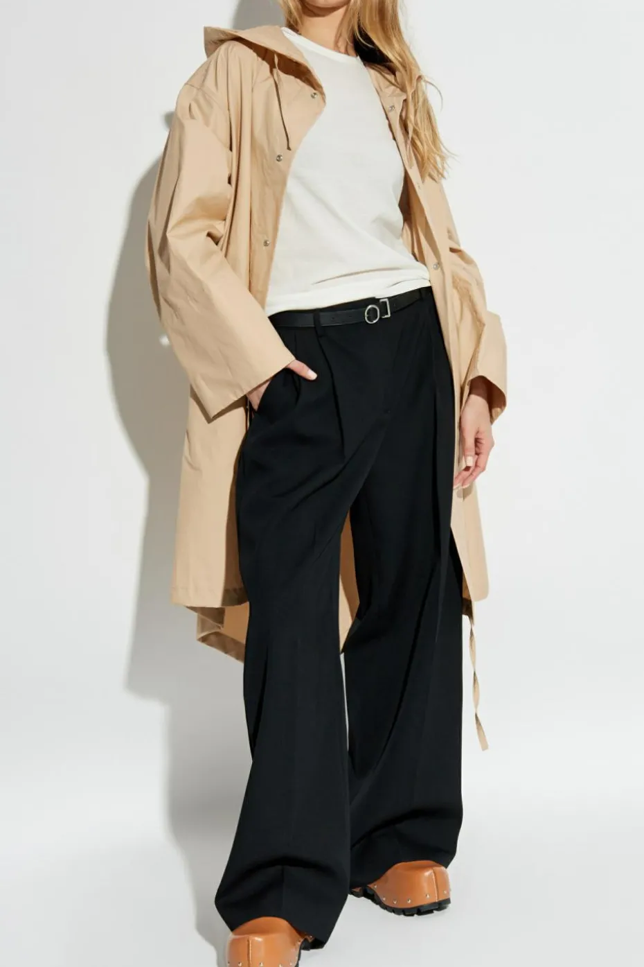 JIL SANDER beżowy Bawełniana parka z kapturem