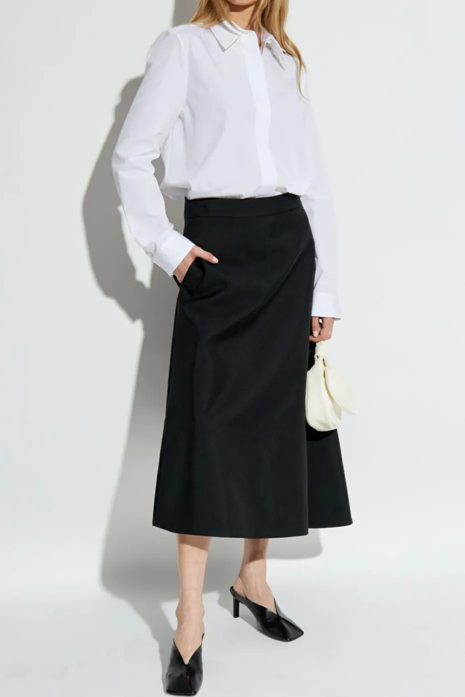 JIL SANDER BIAŁY Koszula z krytą plisą