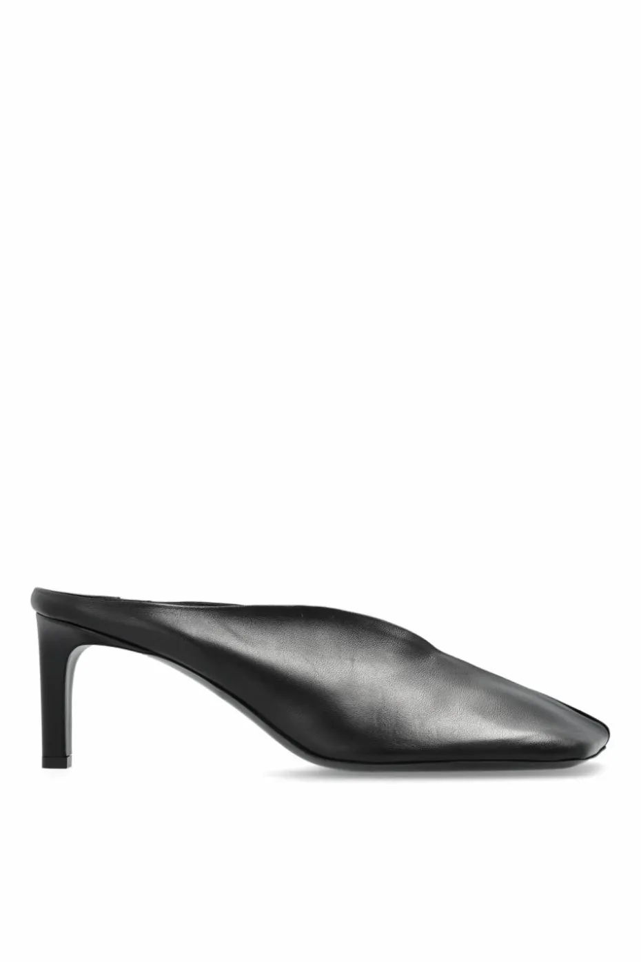 JIL SANDER CZARNY Skórzane klapki na obcasie