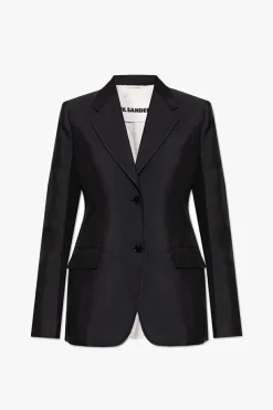JIL SANDER+ GRANATOWY Jednorzędowa marynarka