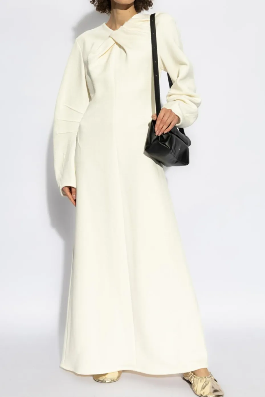 JIL SANDER kremowy Sukienka z drapowaniem