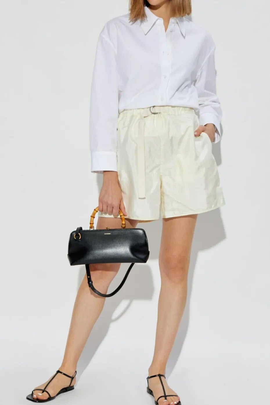 JIL SANDER+ kremowy Szorty z jedwabnym wykończeniem