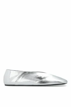 JIL SANDER SREBRNY Skórzane baleriny