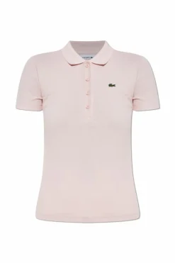 Lacoste RÓŻOWY Prążkowane polo z naszywką z logo