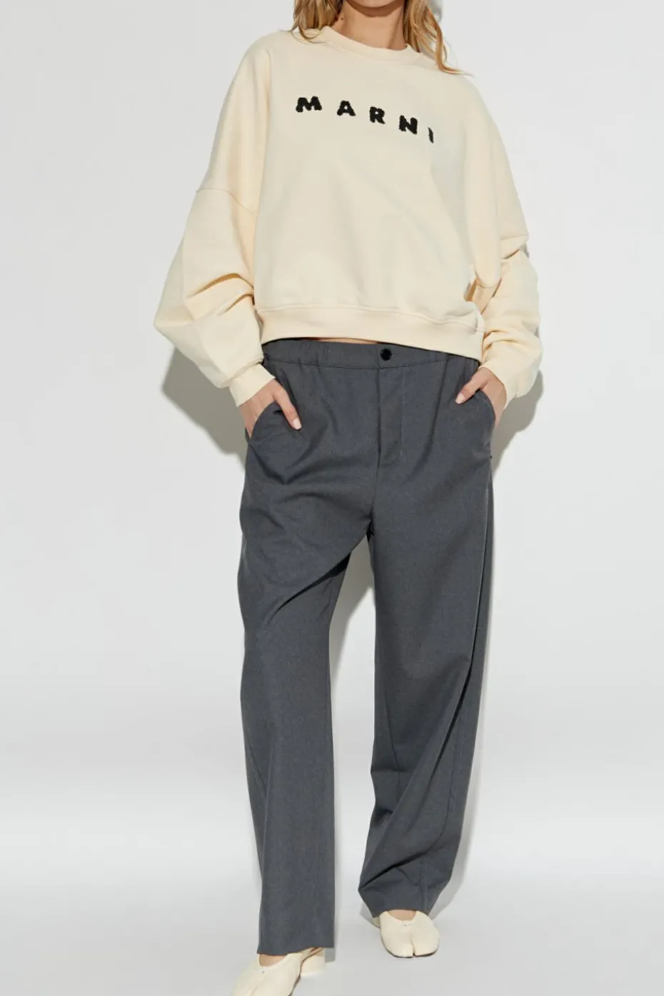 Marni kremowy Bluza z logo